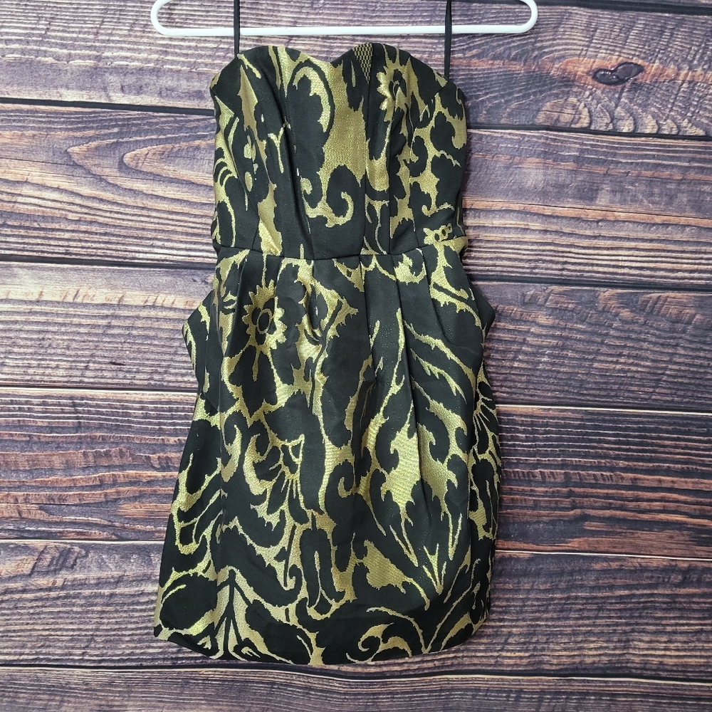 Size 2 H&M Strapless Black and Gold Bubble Dress with Pockets.